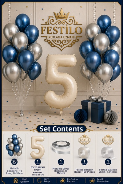 FESTİLO مجموعة بالونات عيد الميلاد باللون الأزرق المعدني الفضي مع 20 بالونًا ...