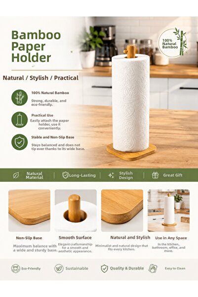 EG75 Bamboo Paper Towel Holder Napkin Holder Decorative Napkin Holder Roll Pa...