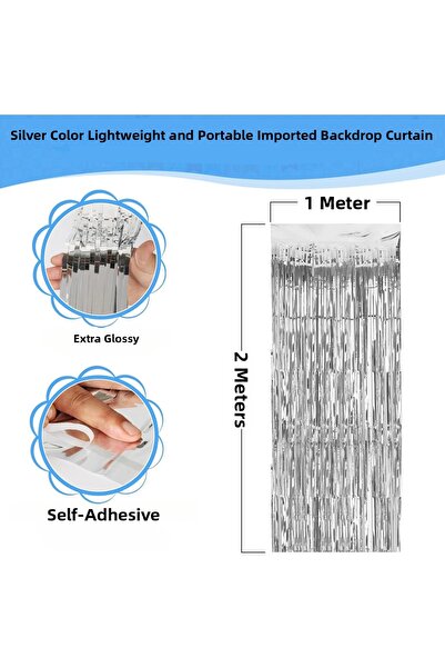 Generic Brand Silver Color Extra Metallized Shiny Fringed Background Curtain ...
