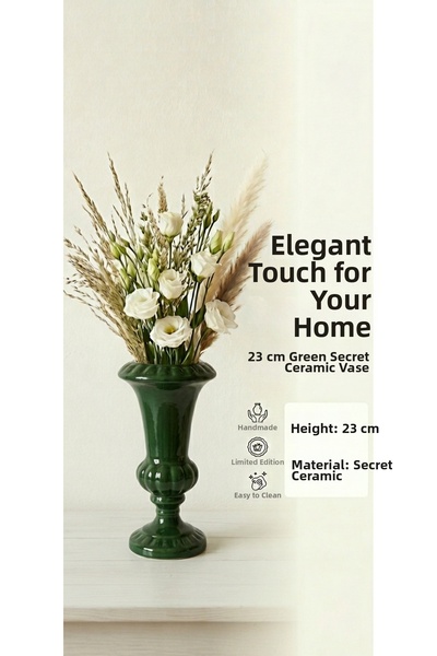 Velorahomee Green Glazed Ceramic Vase 23 cm - Gift Living Room Vase for Flowe...