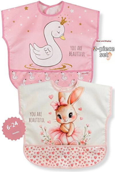 Bebechi Set of 2 Swan-Rabbit Short Sleeve Tie-On Adjustable Liquid-Proof Acti...