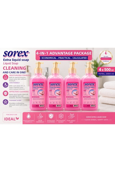 SOREX صابون سائل 500 مل × 4 قطع، مجموعة اقتصادية فعالة لتنظيف اليدين ورائحة م...