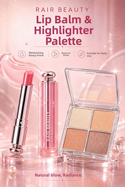 RAİR BEAUTY Highlighter-Lip Balm Set, 4-Piece Brightening and Lip Balm Set