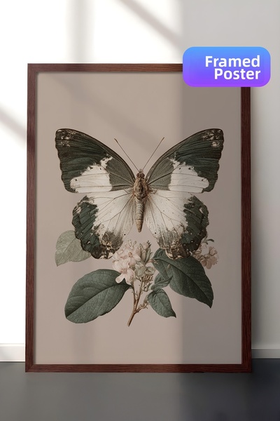 Zestia Pictură murală vintage, detaliu fluture și frunze, înrămată maro Nr.: ...