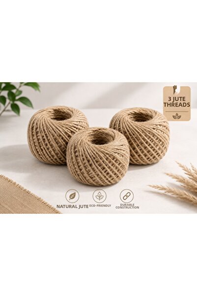 rosfloa rf Natural Jute Straw Natural Twine 3 Pieces X 100 Gr 100 Meters Deco...