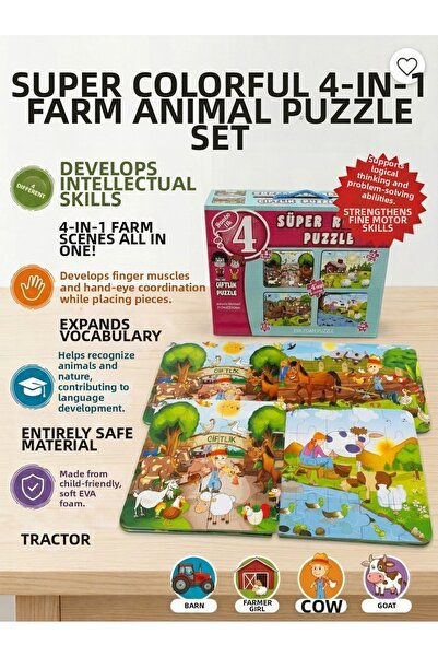 The Monarch Co Super Colorful 4-Piece Farm Animals Educational Eva Puzzle Set...
