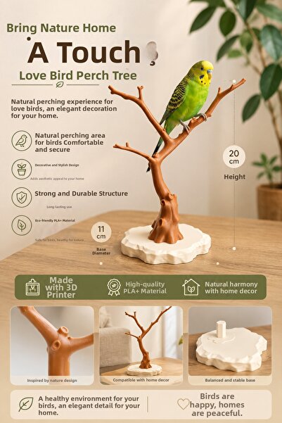 Mus3D Natural Branch Design Parakeet Perch Tree |   Decorative Bird Perch |  ...