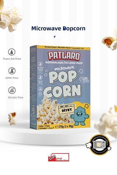 PATLARO Microwaveable Popcorn 1 Box Diet (90 Gr X 3 Packs) - Ready in 3 Minut...