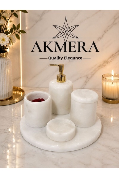 Akmera Home Akmera Elite 5 Piece 100% Real Marble Bathroom Set