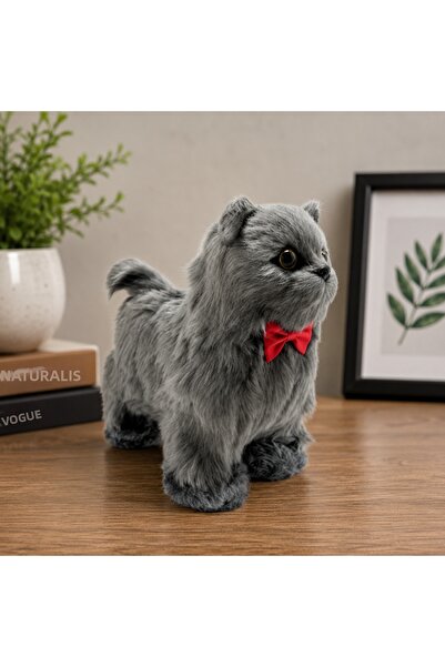 hediyeconcepti Sound and Motion Walking Plush Cat Toy Cute Plush Cat with Red...
