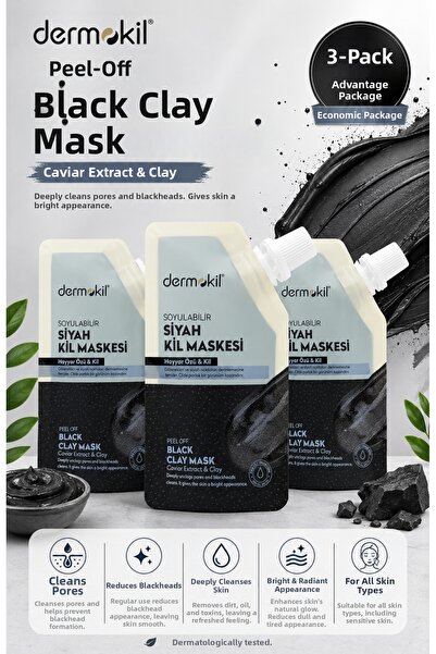 Dermokil قناع الطين الأسود القابل للتقشير المضاد للرؤوس السوداء 3x50 مل