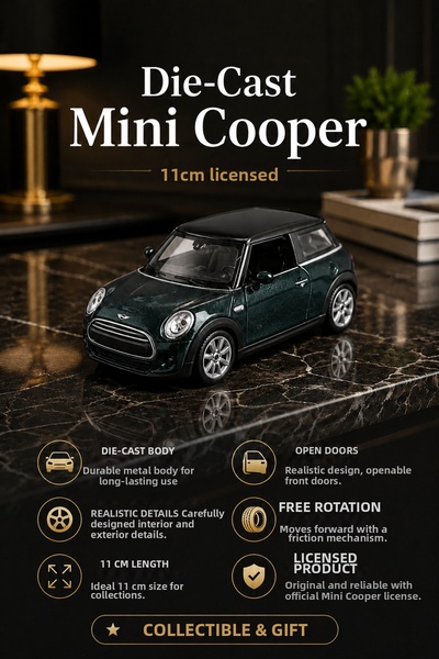craftivio Cooper Diecast Metal Toy Car 11 cm Pull and Drop Green