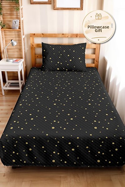 Evimde Bambaşka Black Polka Dot Modern Youth Room Single Pique Set - Gold Geo...