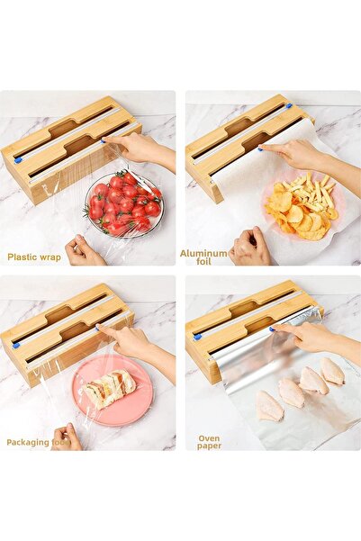 ChefMate 2 Compartment Bamboo Cling Film and Foil Organizer Box