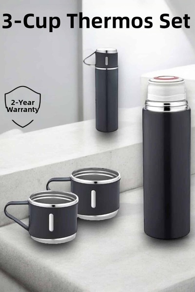 ETC Stainless Steel 3-Piece Thermos Set Vacuum Insulated and 8-Hour Heat Pres...