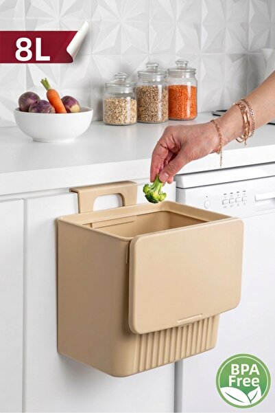 Kurtbay Şekil 8 L Hanging Trash Can, Kitchen Trash Bin with Lid, Practical Wa...