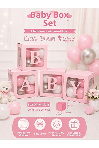 HAPPYLOOPPARTY Baby Box Set of 4 with Transparent Window Pink Baby Girl Hospi...