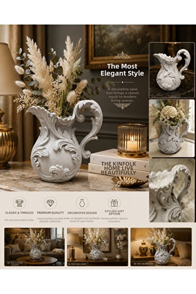 SAF HOBİ ATÖLYE DESİGN Baroque Patterned Decorative Vase – Stone-Look Stylish...
