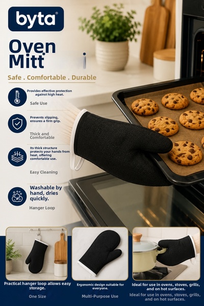 BYTA Heat Resistant Oven Mitt Thick Kitchen Glove Oven Tray Pot and Pan Holder