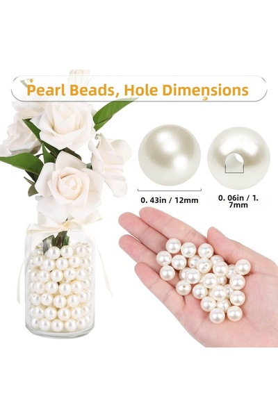 HERALDİS 12 mm 100 Pieces Pearl Beads - White - for Bag and Jewelry Making