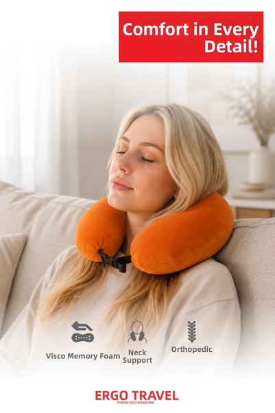 ergo travel Wellfort Orthopedic Travel Pillow Visco Travel Pillow with Neck Support - Orange