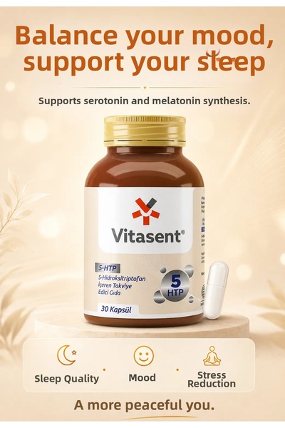 VİTASENT 5-Htp 30 Capsules – Serotonin Supported Sleep, Stress Reducing and Regulating Supplement