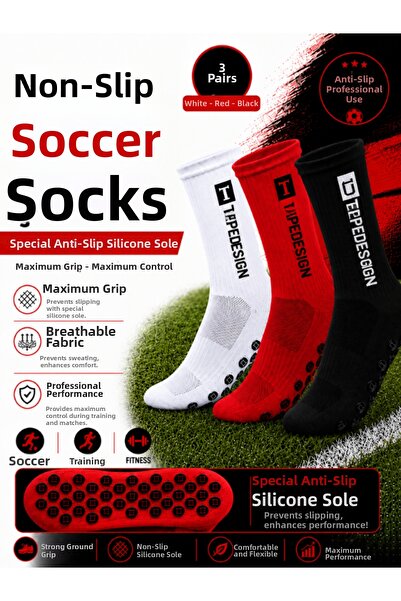 Shuttle Park 3 Pairs Unisex Special Series White Black Red Anti Slip Non Slip...