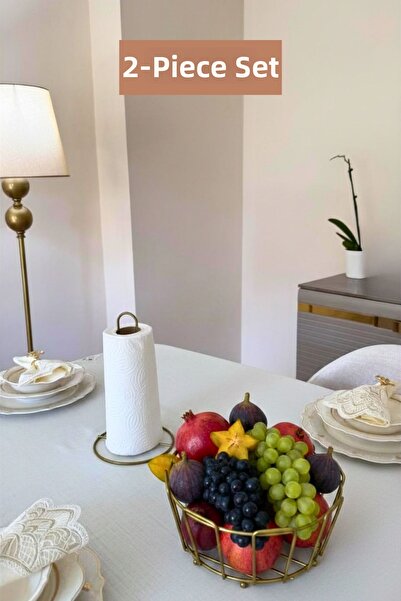 Edora Home مجموعة من 2 حامل مناديل ورقية ذهبية غير لامعة، سلة فواكه بيضاوية ا...