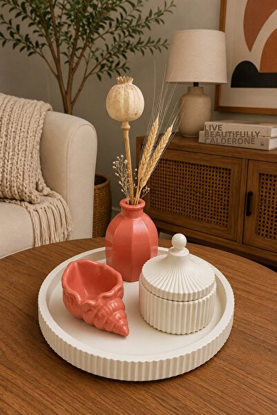 Zigzag Home Decorative Bohemian Style 4-Piece Vase Set Striped Tray Hexagonal...