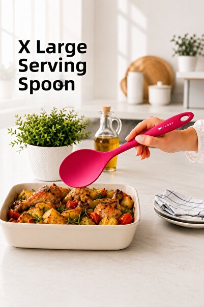Sariva Home Ivory Serving Spoon Silicone Heat Resistant Non-Stick Surfaces Co...