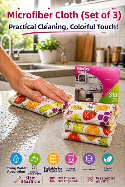 OpenCity Colorful 3-Piece Microfiber Cleaning Cloth 35X35 cm Multi-Purpose Ki...