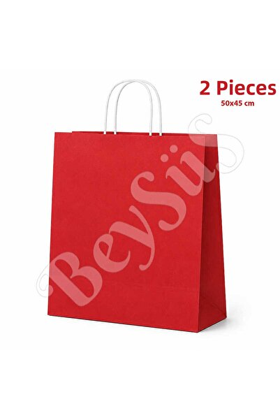 BeySüS حقيبة هدايا ورقية مقاس 50x45 سم باللون الأحمر عدد 2 قطعة