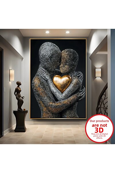 EMYA HOME Gold Metal Framed Embossed Look Love Canvas Painting
