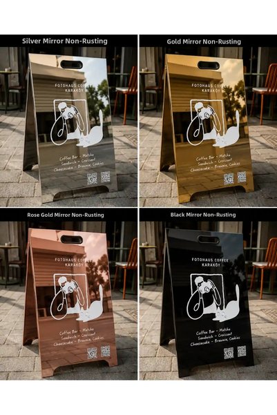 DURAK REKLAM A Type Pavement Sign Mirror Stainless Steel Plate Gold Mirror 40X70 cm