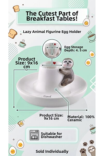 The Mia 100% Ceramic Egg Cup with Sloth Animal Figure 9X16 cm