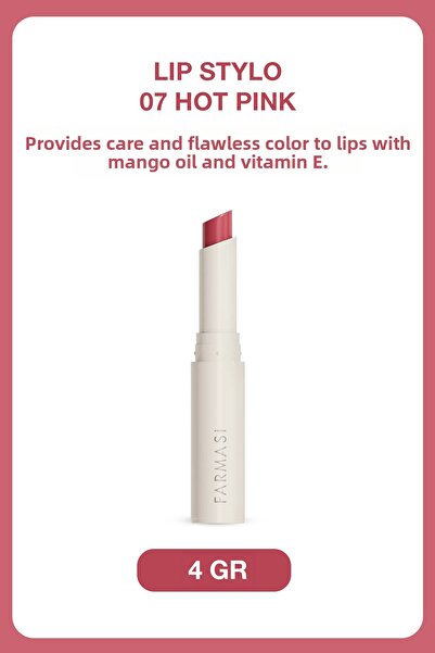 Farmasi Satin Finish Moisturizing Rose Pink Lipstick |   Lip Stylo - 07 Hot Pink