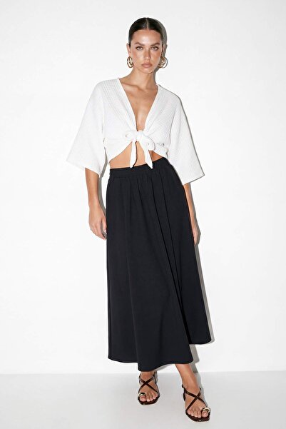 Drop by TrendyolMilla Black Pocketed Cotton Long Skirt Tdrss26Et00042