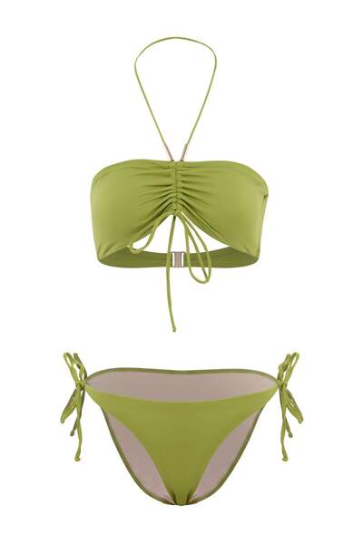 Trendyol Collection Green*013 Flat Balconette Brief High Waist Throw Cap Biki...