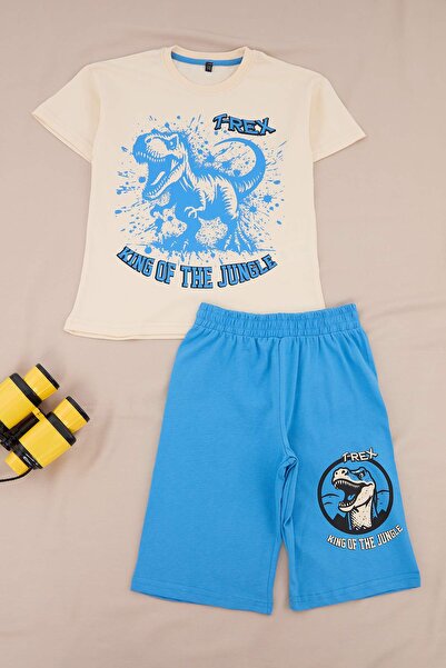 TRENDYOLKIDS طقم سفلي وعلوي محبوك باللون الأزرق مطبوع TKDSS26AU00106