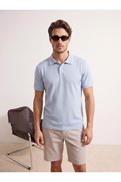 Trendyolmilla Man Mavi Regular Jakarlı Kumaş Triko Bant Polo Yaka T-shirt TMNSS26PO00020