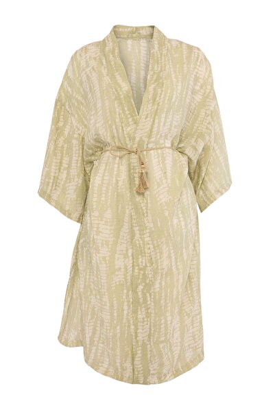 Trendyol Collection Abstract Patterned Woven Maxi Beach Kimono & Kaftan Tbess...