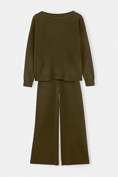 Trendyol Collection Khaki Boat Neck Sweater-Pants Knitwear Bottom - Top Set T...