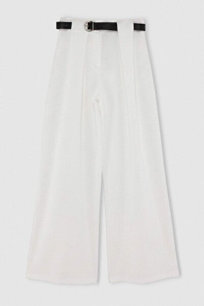 Trendyol Collection White Belted Wide Leg Pants Twoss26Pl00209