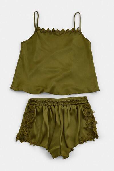 Trendyol Collection Oil Green Plain Satin Woven Pajamas Set Thmss26Pt00280