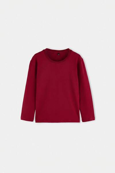 TRENDYOLKIDS Burgundy Plain Knitted T-Shirt Tkdaw27Ts00009