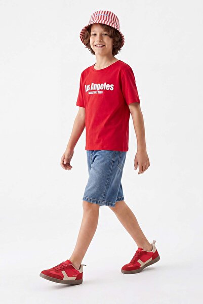 TRENDYOLKIDS Red Boy's Printed Knitted T-Shirt Tkdss26Ts00093