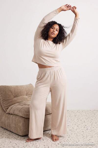 Trendyol Curve Taş Wide Leg Viskose-Strick-Pyjama-Set TBBAW27AI00016