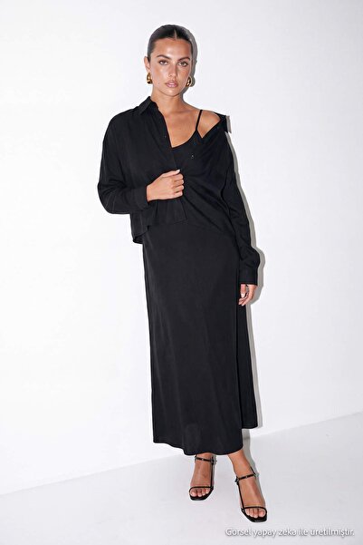 Drop by TrendyolMilla Black Crop Shirt Strap Dress Set Tdrss26Au00086
