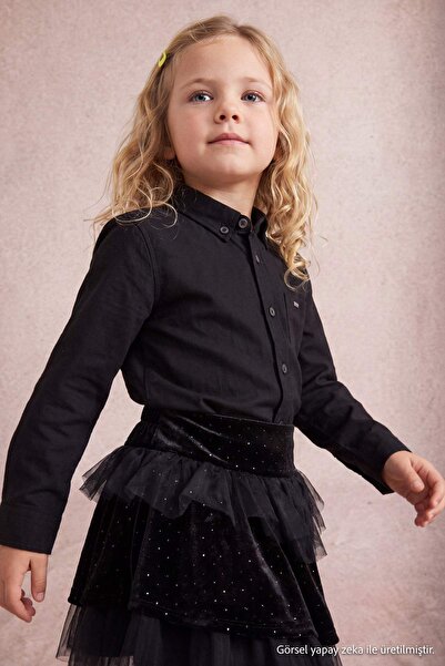 TRENDYOLKIDS Black Girls' Velvet Stone Mini Skirt Tkdaw27Et00002