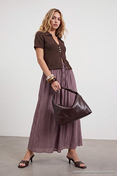 Drop by TrendyolMilla Light Brown Elastic Waist Adjustable Long Skirt Tdrss26...